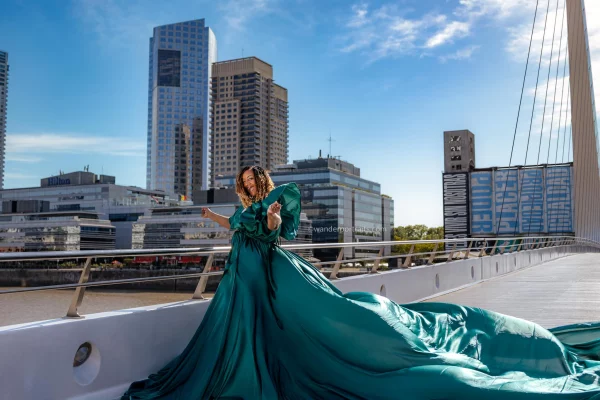 woman having fun during her flying dress photoshoot in buenos aires