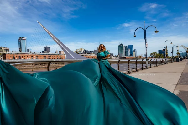 Glamorous flying dress photoshoot in puerto madero Buenos Aires