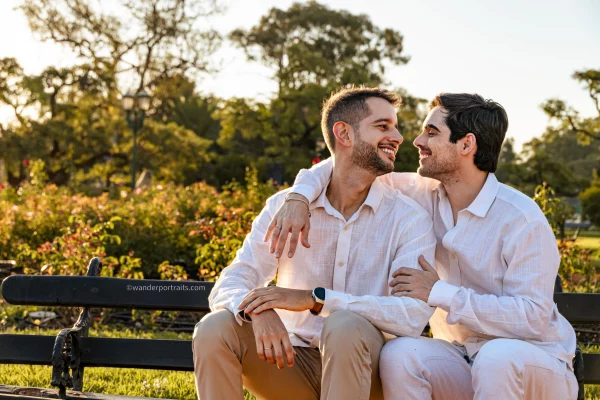 Gay engagement photoshoot in the rose's garden, buenos aires.