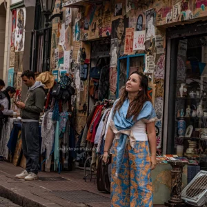 Woman discovering San telmo while is captured by a professional photographer in buenos aires
